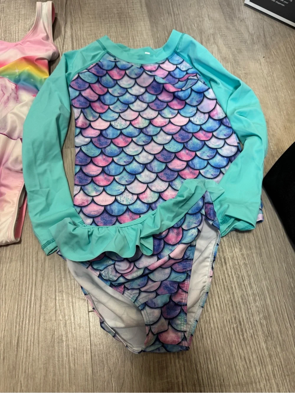 Girls Swimwear Bundle - Pink, Rainbow Unicorn, Mermaid 7/8